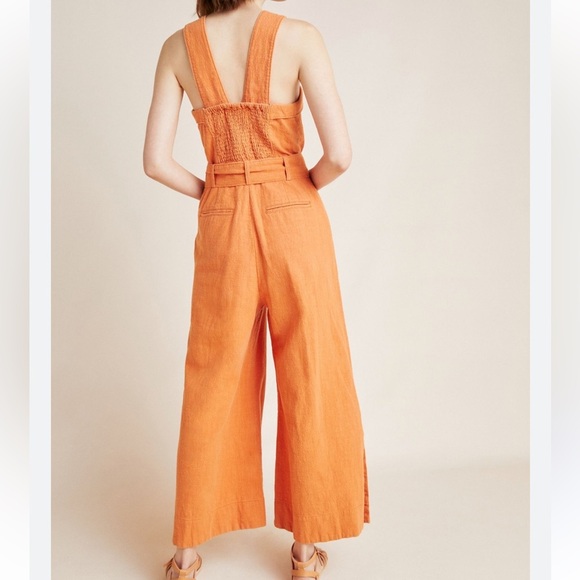 Anthropologie Cape Cod Cool orange Jumpsuit wide leg linen blend Sz 2 - Picture 2 of 13